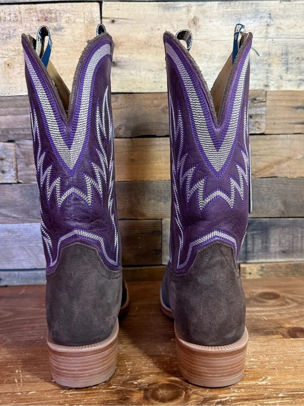 Hyer Leather Cowboy Boots - Hyer Boots Brown Suede and Purple Leather West